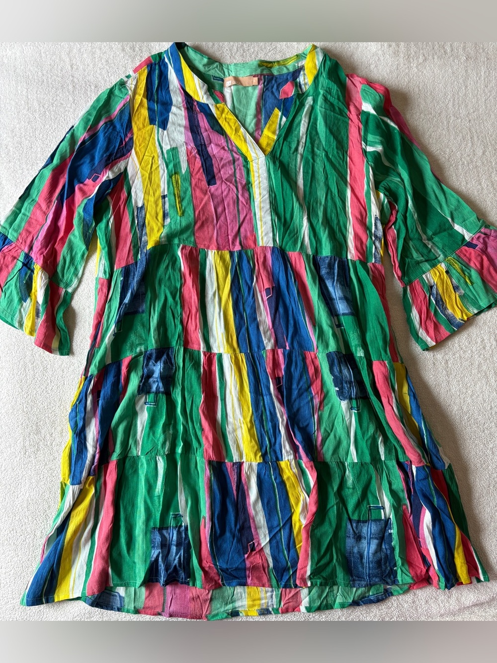 La Cera XL Colorful Rayon Summer Dress, Pink Green Blue